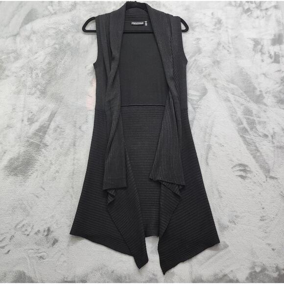 Vintage Y2K Sylvie & Mado Sweater Womens S Black Sleeveless Open Front Waterfall - Picture 1 of 9